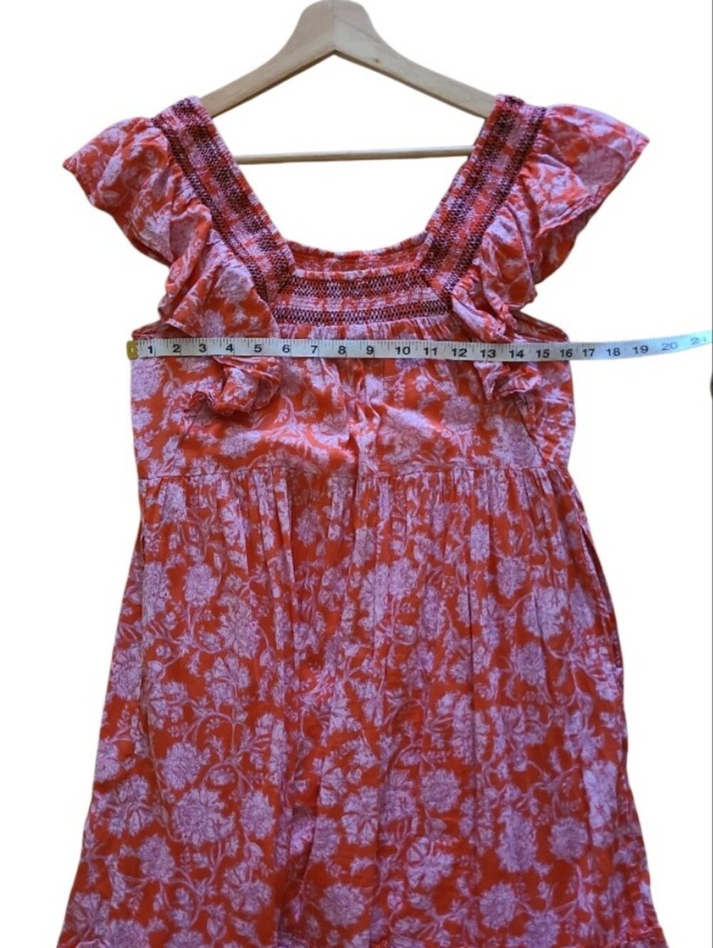 Free People Bonita Printed Midi Dress Coral Floral 100% Cotton Pockets Bohemian - Picture 15 of 17